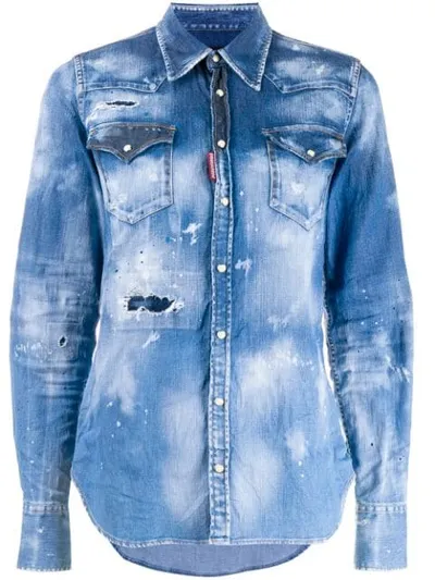 Dsquared2 Distressed Denim Shirt In Blue