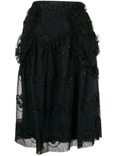 Simone Rocha Embroidered Midi Skirt In Black