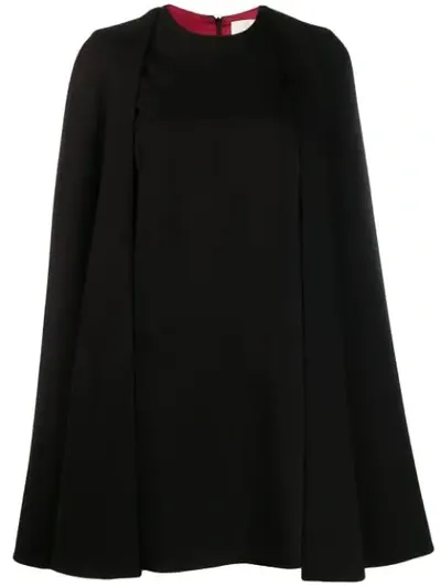 Sara Battaglia Dress L/s Crew Neck Pencil W/detachable Cape In Black