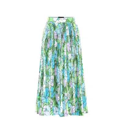 Richard Quinn Floral Pleated Taffeta Skirt In Green