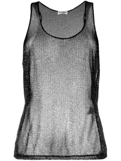 Saint Laurent Beaded Mesh Tank Top In Black