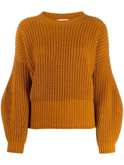 Gentry Portofino Balloon Sleeve Jumper In Brown