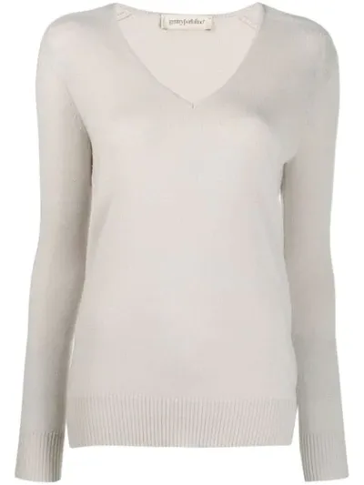 Gentry Portofino Cashmere V-neck Jumper In Neutrals