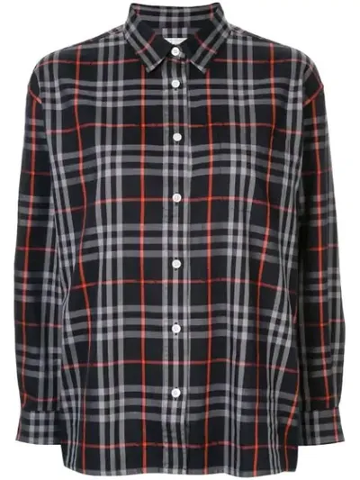 Pre-owned Burberry Check Boxy Shirt In Blue