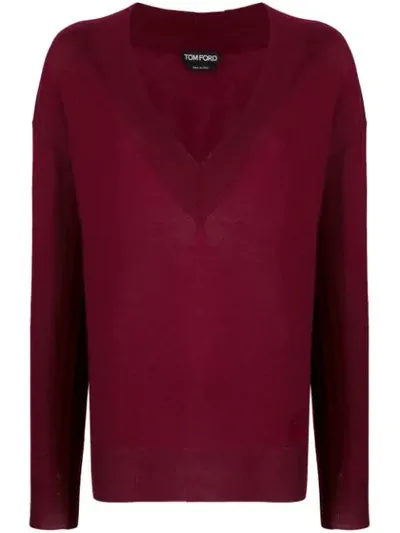 Tom Ford V-neck Knitted Sweater In 红色