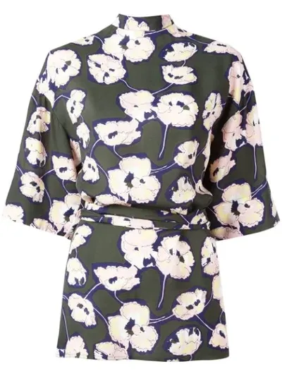 Marni Whisper Print Open Back Blouse In Green ,pink