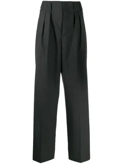 Maison Kitsuné High Waisted Pleated Trousers In Grey