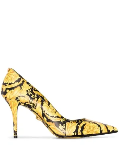 Versace Decollate Barocco Stiletto Pumps In Black