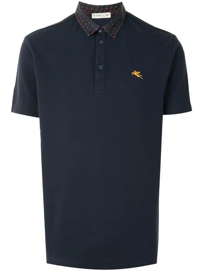 Etro Patterned Collar Polo Shirt In Blue