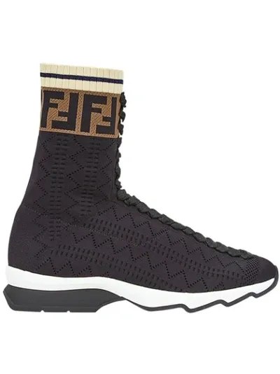 Fendi High-top Stretch Knit Sneakers In Black