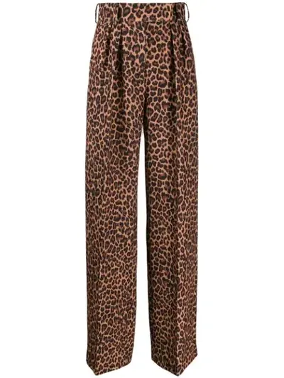 Sara Battaglia Leopard-print Wide-leg Trousers In Brown