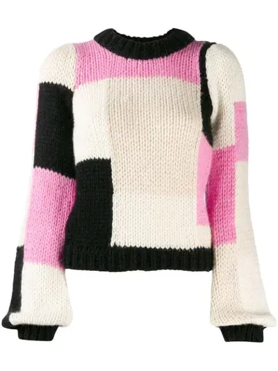 Ganni Hand Knit Wool Puff Pullover In Multi