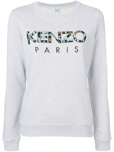 Kenzo Embroidered Floral-print Logo Sweatshirt In Grey