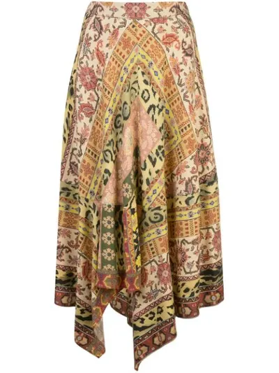 Etro Paisley Wool And Silk Skirt In Orange