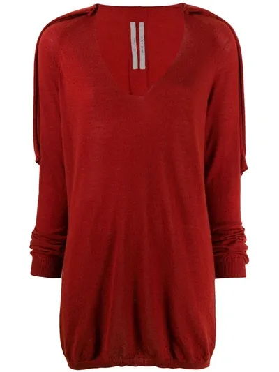 Rick Owens Cashmere V-neck Knitted Sweater In Red