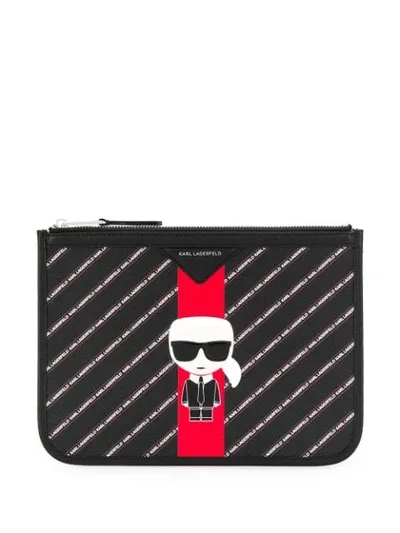 Karl Lagerfeld Striped Ikonik Clutch In Black