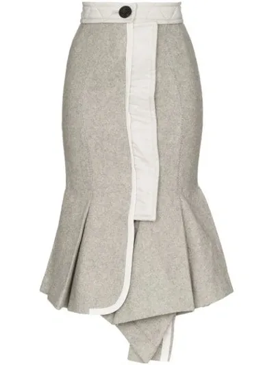 Sacai Flared-hem Midi Skirt In Grey