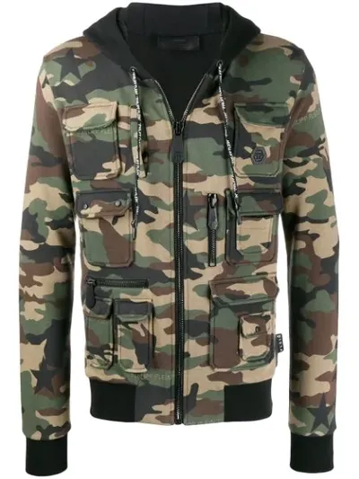 Philipp Plein Camouflage Hooded Jacket In Green