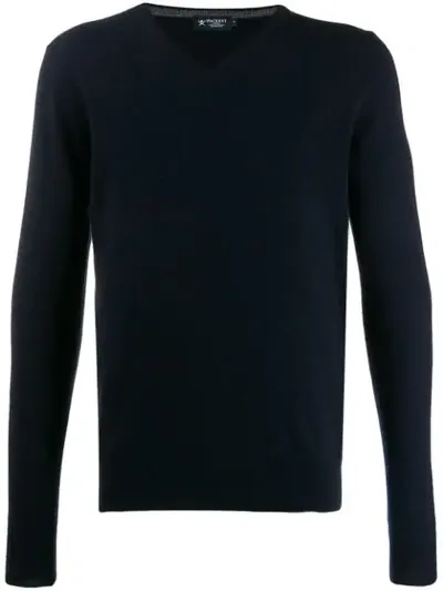 Hackett V-neck Knit Sweater In Blue