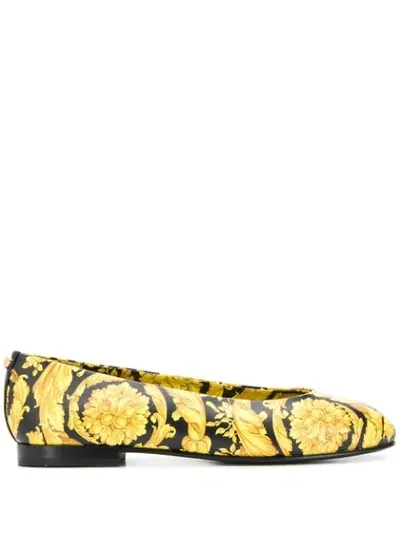 Versace Baroque Print Ballerina Shoes In Yellow