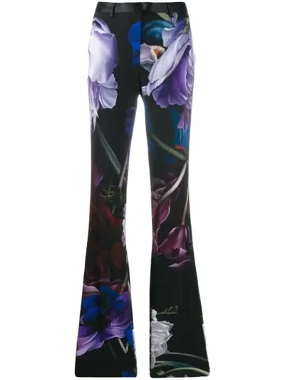 Roberto Cavalli Marchito Print Flared Tailored Trousers In Black