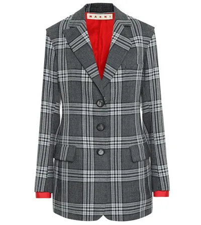 Marni Checked Tailored Blazer In Gray