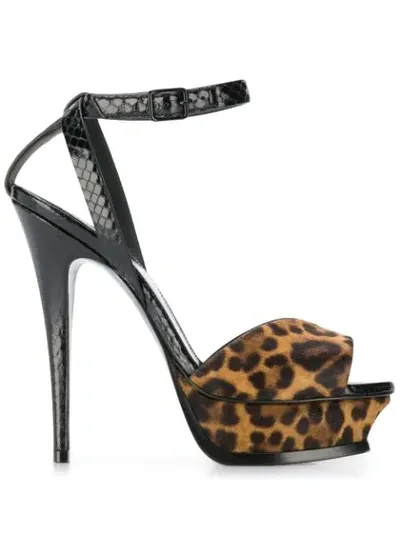 Saint Laurent Tribute Platform Snake And Leopard Sandals In Natural & Black