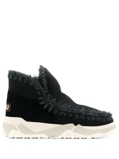 Mou Crochet Stitch-trim Boot Sneakers In Black