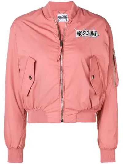 Moschino Zipped Logo Bomber Jacket In Pink