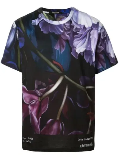 Roberto Cavalli Marchito Print T-shirt In Purple