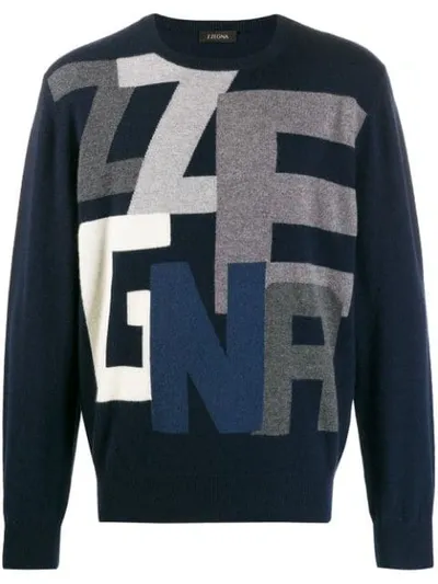 Z Zegna Cashmere Logo Jumper In Blue