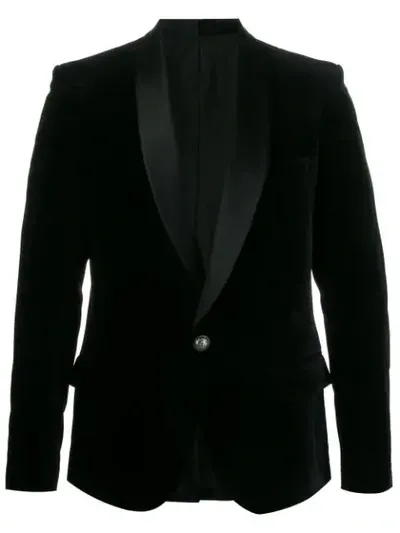 Balmain Satin-collar Single-breasted Velvet Blazer In Black