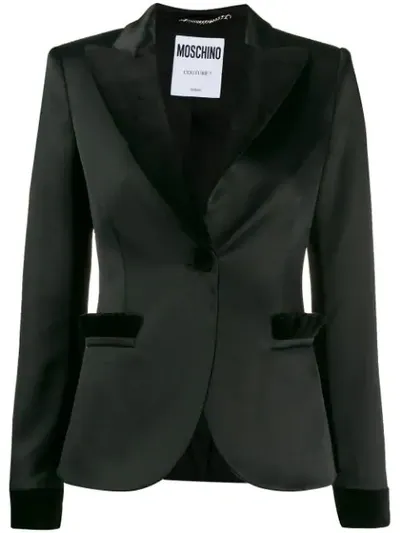 Moschino Velvet Detailed Satin Blazer In Black