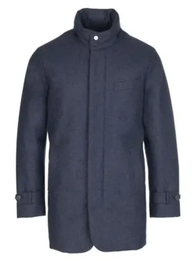 Norwegian Wool Men's Waterproof Heathered Wool Car Coat In French Blue