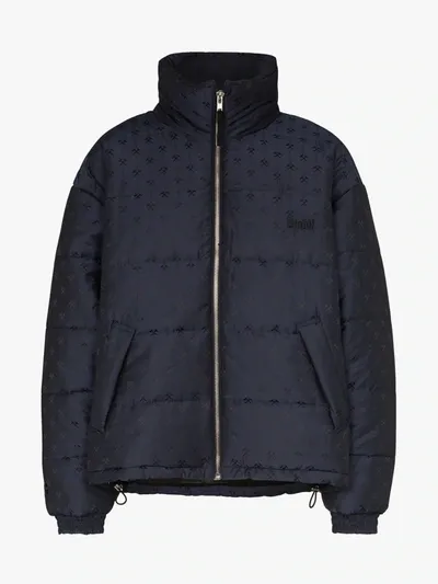 Gmbh Logo-jacquard Wool-blend Padded Coat In Blue