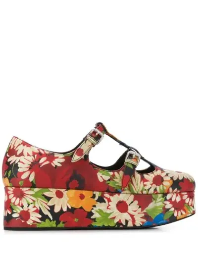 Miu Miu Floral Print Ballerinas In F0n98 Nero+rosso