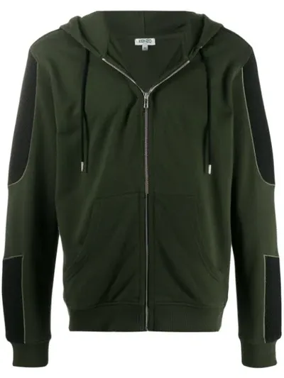 Kenzo Dual-fabric Zipped Hoodie In Green