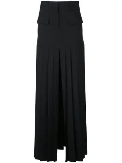 Vera Wang High Slit Pleated Skirt In Black