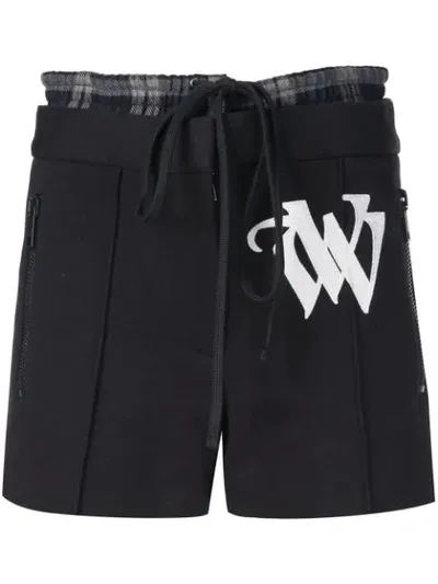 Vera Wang Embroidered Drawstring Shorts In Black