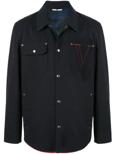 Valentino Embroidered V Knitted Back Jacket In Blue