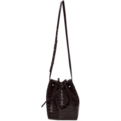 Mansur Gavriel Mini Croc Embossed Leather Bucket Bag In Brown