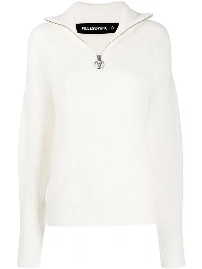 Filles À Papa Turtleneck Rib-knit Sweater In White