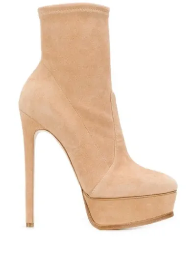 Casadei Platform Ankle Sock Boots In Neutrals