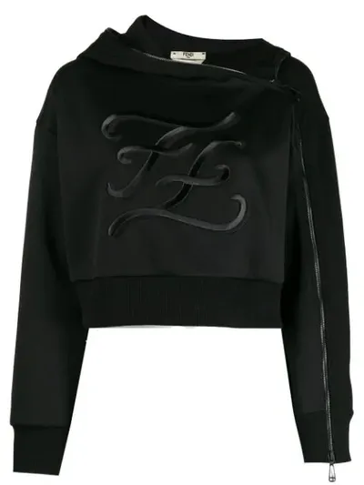 Fendi Embroidered Karligraphy Motif Hoodie In Black