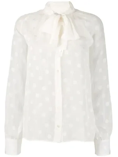 Dolce & Gabbana Jacquard Fil Coupe Tie-neck Blouse In White