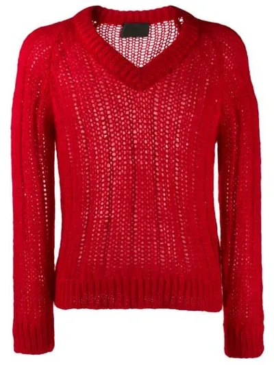 Prada Grob Gestrickter Pullover In Red