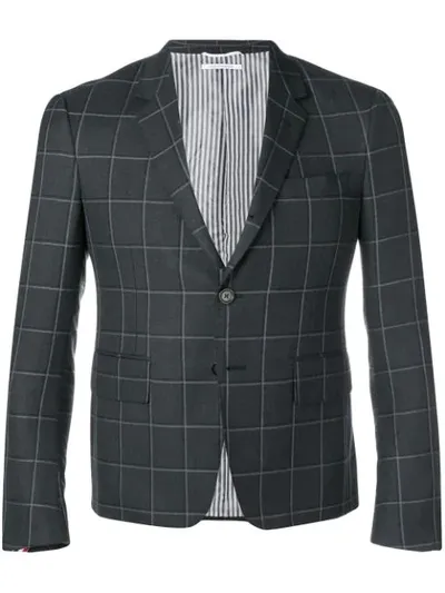 Thom Browne Windowpane Shadow Check Sport Coat In Grey