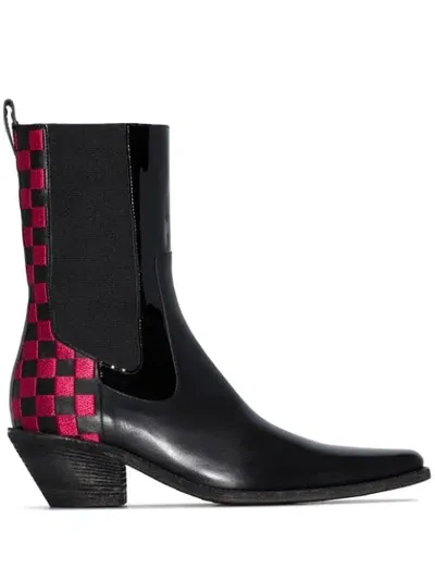 Haider Ackermann Checkered Panel Mid-calf Chelsea Boots In Black