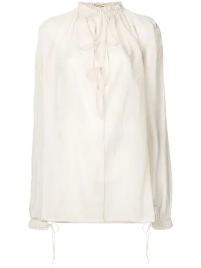 Saint Laurent White Women's Voile Balloon Sleeve Shirt