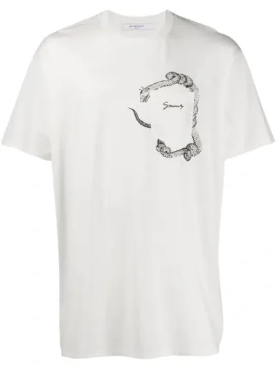 Givenchy Grey Men's Snake Print Pocket T-shirt In White